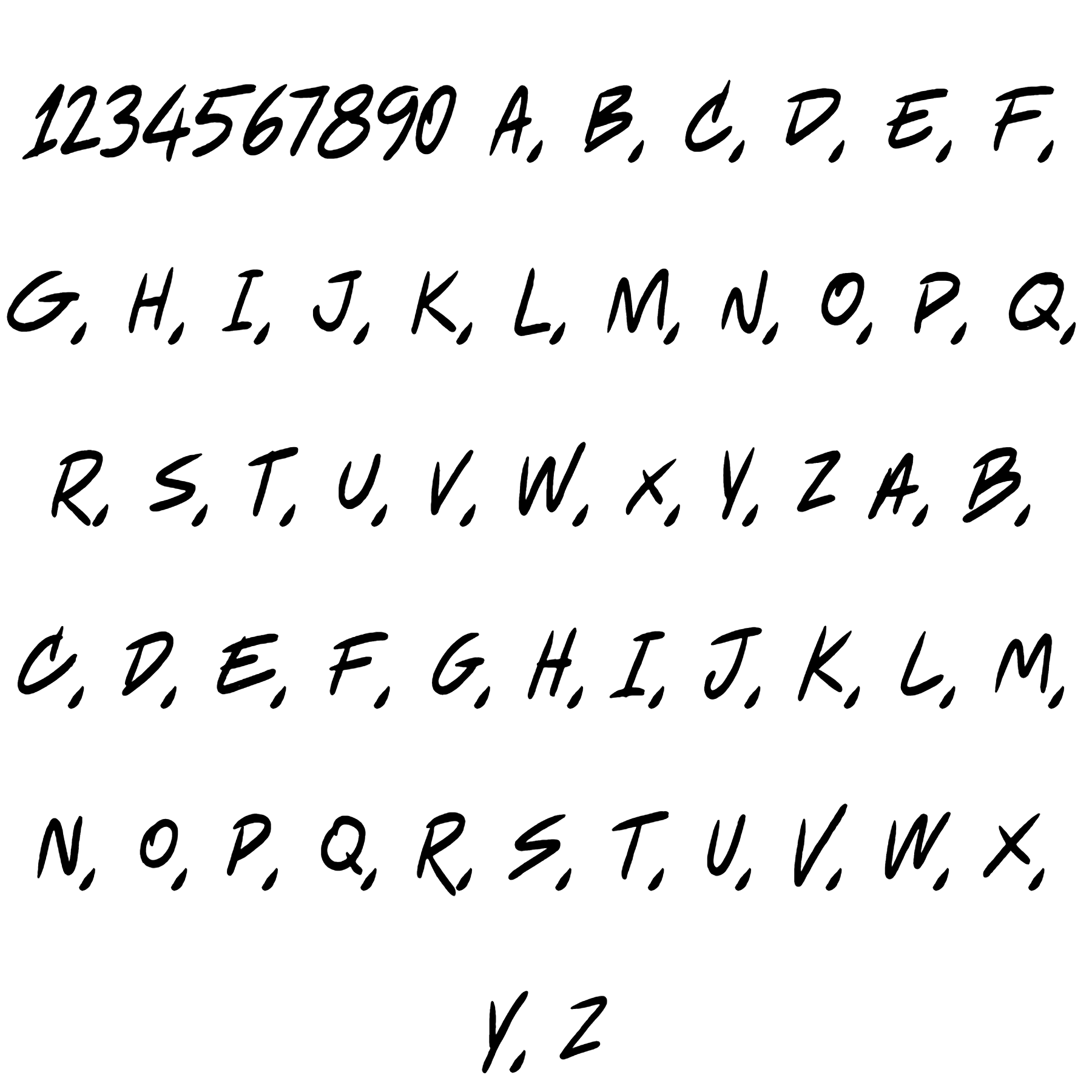 Lasagnio Wigglyfont in uppercase and lowercase letters with numbers
