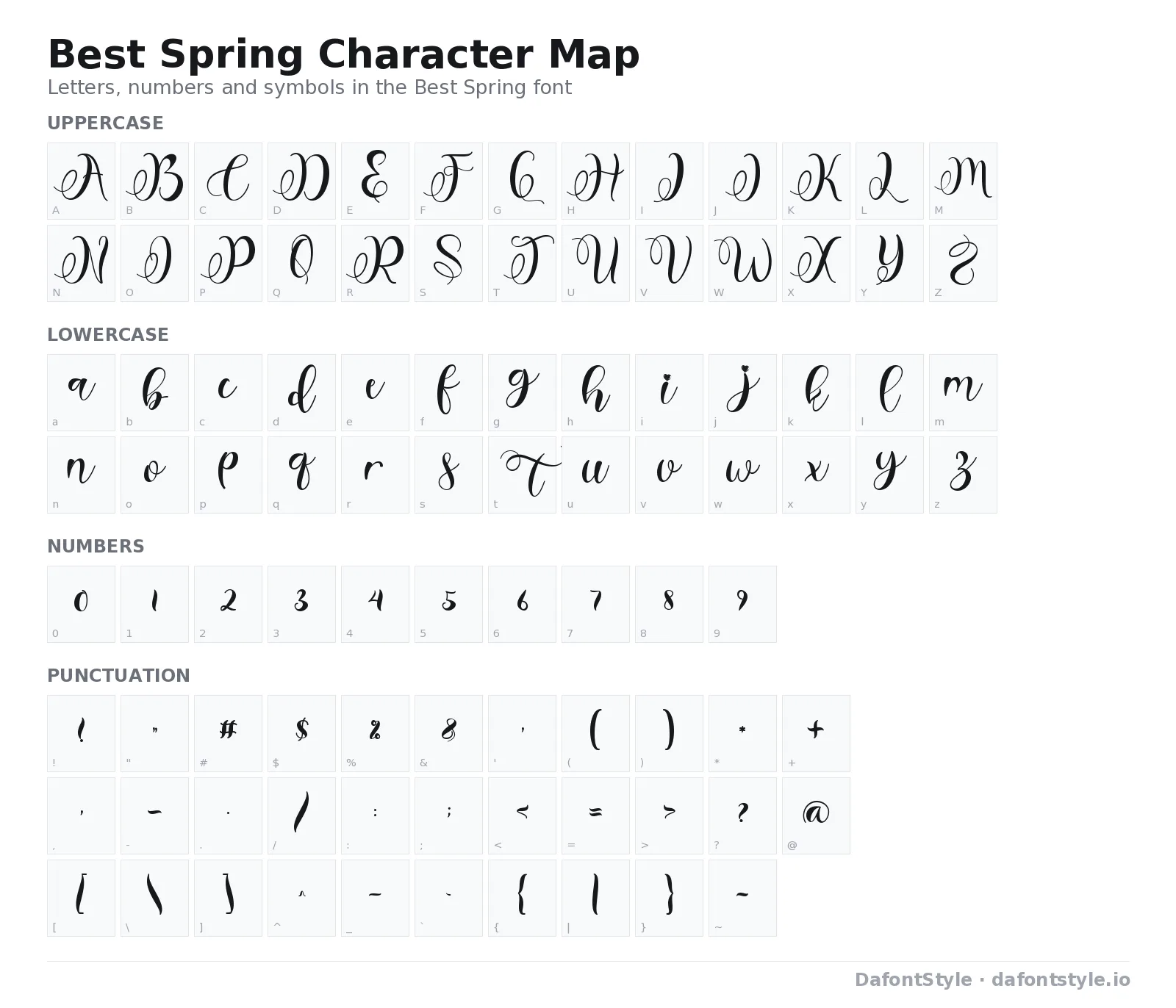 Best Spring font character map with uppercase and lowercase letters, numbers and symbols