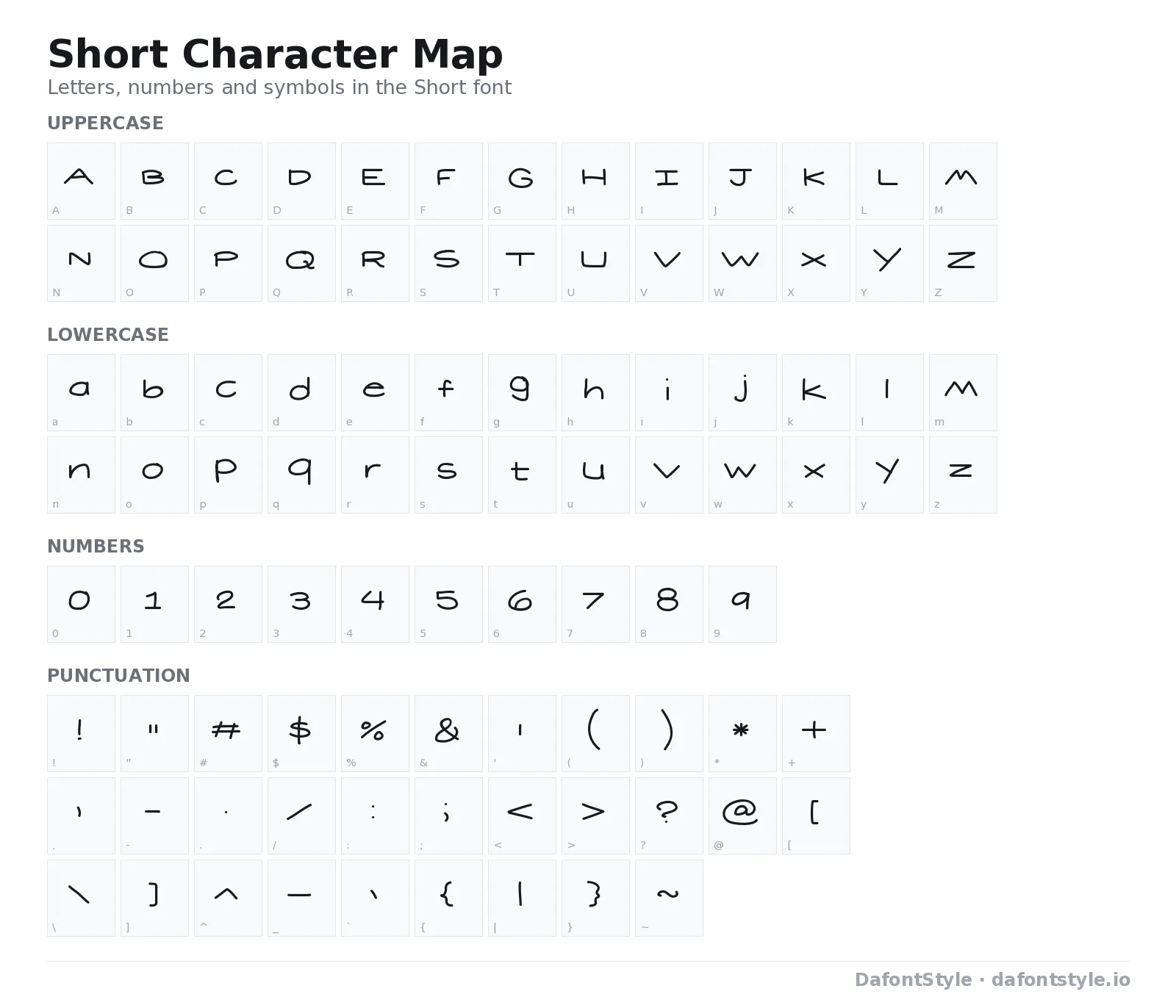 Short font character map with uppercase and lowercase letters, numbers and symbols